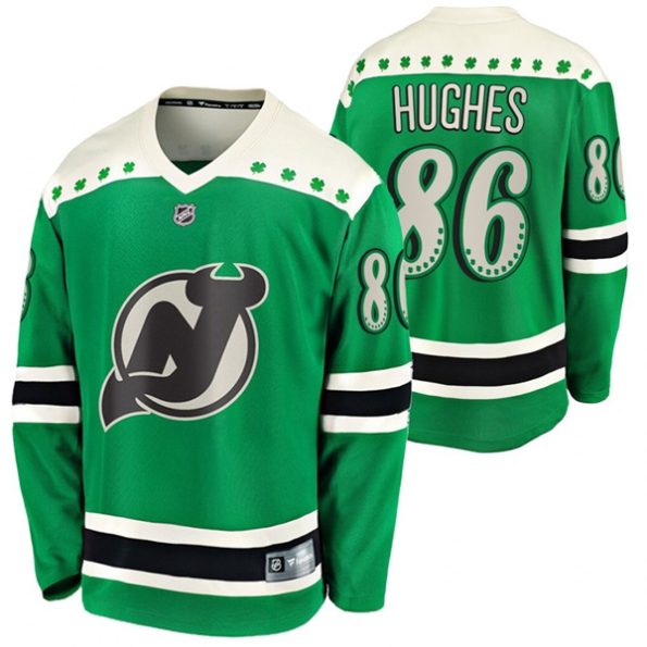 Men-s-New-Jersey-Devils-jack-hughes-NO.86-2021-St-Patricks-Day-Green-Breakaway