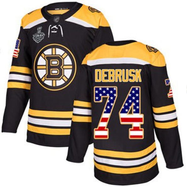NHL-Men-s-BruinsNO.74-Jake-DeBrusk-Black-Home-USA-Flag-2019-Stanley-Cup