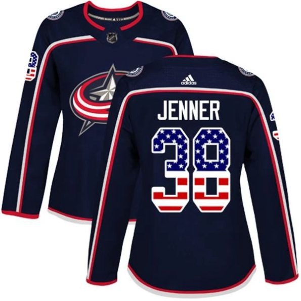 Womens-Columbus-Blue-Jackets-Boone-Jenner-38-Navy-USA-Flag-Fashion-Authentic