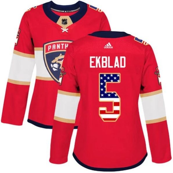 Womens-Florida-Panthers-Aaron-Ekblad-5-Red-USA-Flag-Fashion-Authentic