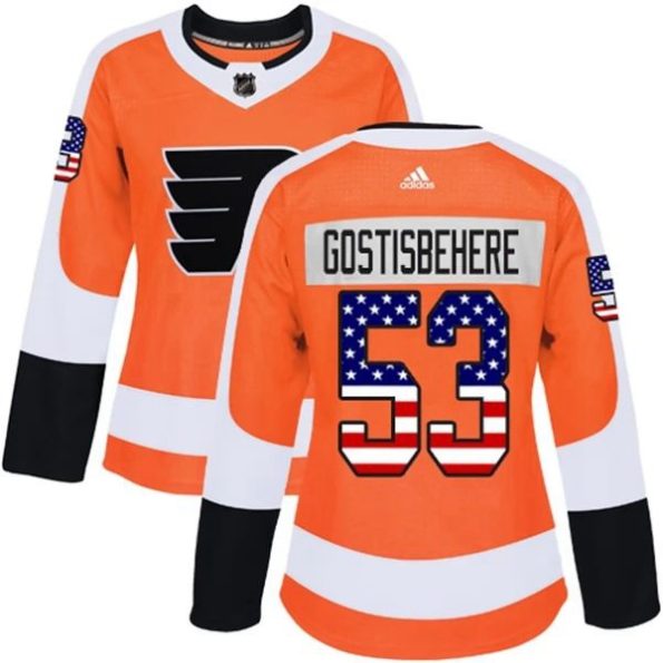 Womens-Philadelphia-Flyers-Shayne-Gostisbehere-53-Orange-USA-Flag-Fashion-Authentic