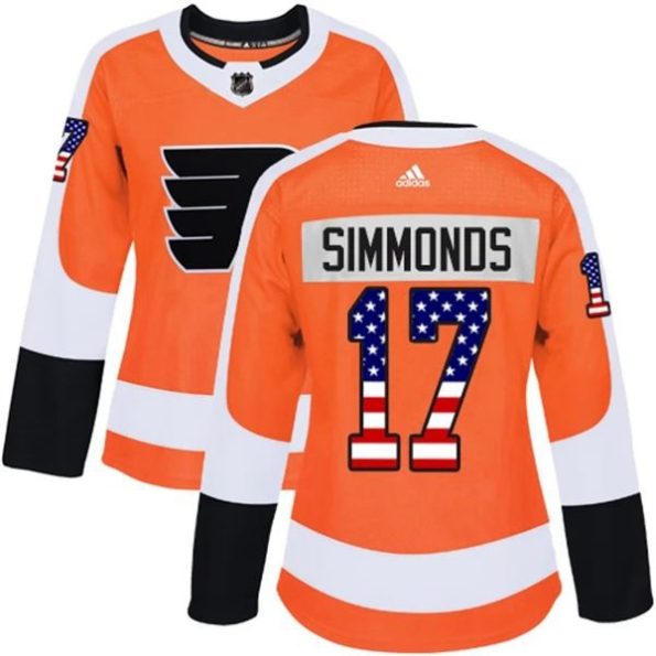 Womens-Philadelphia-Flyers-Wayne-Simmonds-17-Orange-USA-Flag-Fashion-Authentic