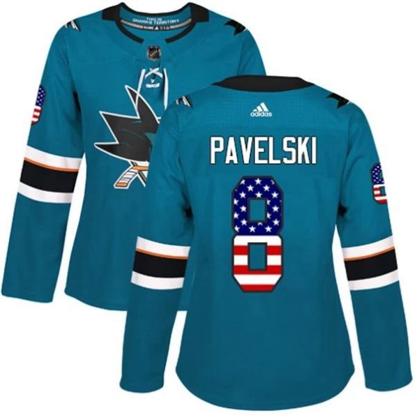 Womens-San-Jose-Sharks-Joe-Pavelski-8-Teal-USA-Flag-Fashion-Authentic