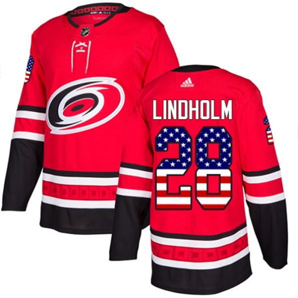 Youth-Carolina-Hurricanes-Elias-Lindholm-NO.28-Authentic-Red-USA-Flag-Fashion