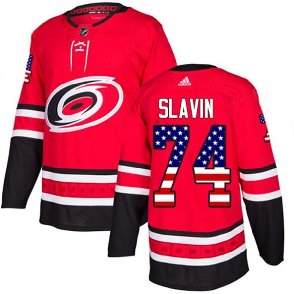 Youth-Carolina-Hurricanes-Jaccob-Slavin-NO.74-Authentic-Red-USA-Flag-Fashion