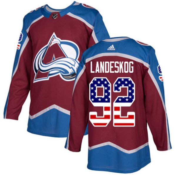 Youth-Colorado-Avalanche-Gabriel-Landeskog-NO.92-Authentic-Burgundy-Red-USA-Flag-Fashion