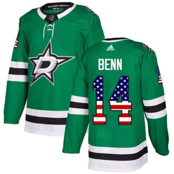 Youth-Dallas-Stars-Jamie-Benn-14-Kelly-Green-USA-Flag-Fashion-Authentic