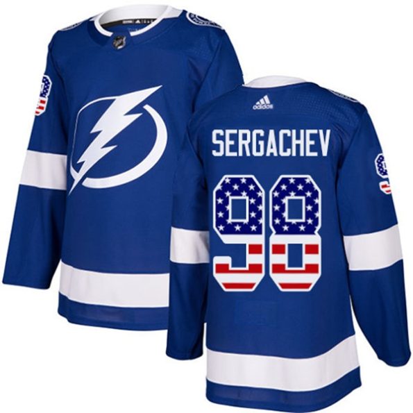 Youth-Tampa-Bay-Lightning-Mikhail-Sergachev-NO.98-Authentic-Blue-USA-Flag-Fashion